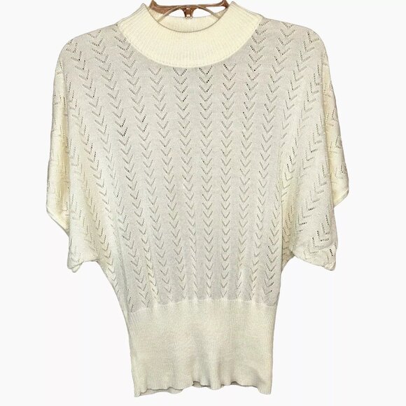 BFA Classics Sweater Open Weave Top Dolman Short Sleeve Ivory Trendy Size Medium - Picture 1 of 5